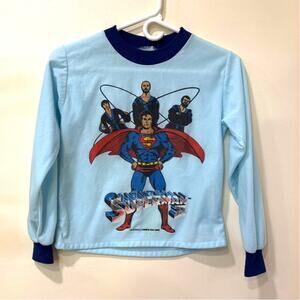 Vintage Superman ll Comics T-Shirt 1980 Blue Medium Flanel Kids Wear